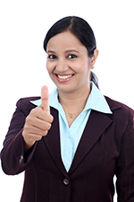 Young business woman with thumbs up gesture