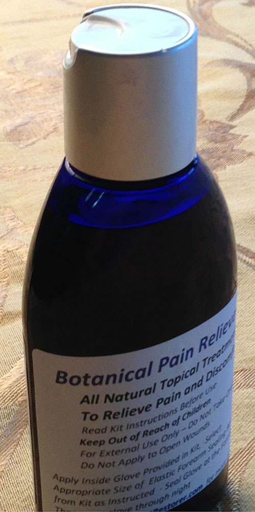 We offer a natural topical Botanical Pain Reliever Treatment Kit for the hands, feet, elbows or knees. It allows you to avoid the side effects associated with oral pain medication and still get relief. 