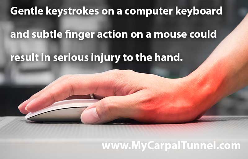 Gentle keystrokes on a computer keyboard or mouse could result in serious injury to the hand