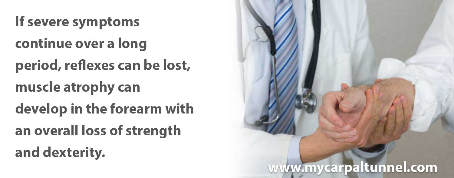 carpal-tunnel-forearm-symptoms With severe CTS reflexes can be lost and muscle atrophy can develop in the forearm with an overall loss of strength