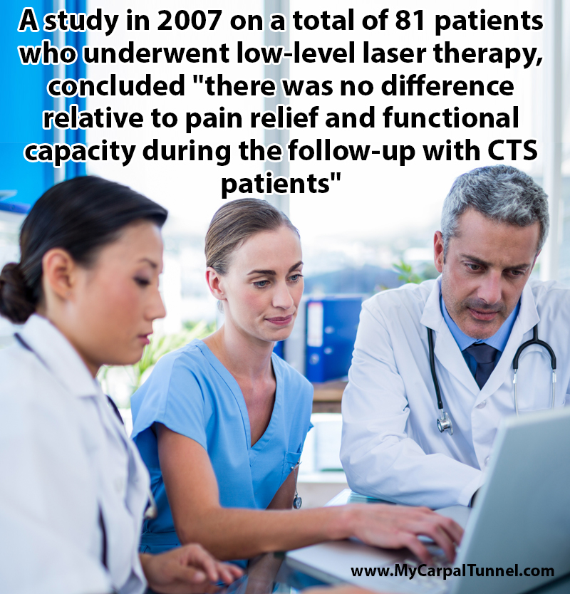 patients who undergo laser therapy for carpal tunnel have been found to experience no difference in pain relief