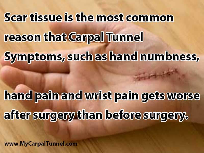 Scar tissue is the most common reason that Carpal Tunnel Symptoms get worse after surgery