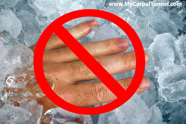 direct ice on the hand will burn the skin and is not recommended