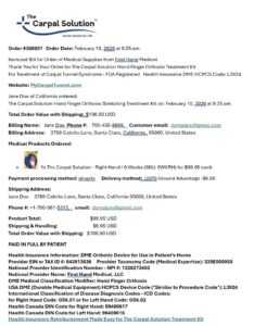 Health Insurance Receipt for The Carpal Solution Treatment Kit for Treating Carpal Tunnel Naturally - Avoid Surgery for Life