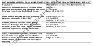 Medicare Addresses for Claim Forms for DME Health Insurance Reimbursment for the Carpal Solution