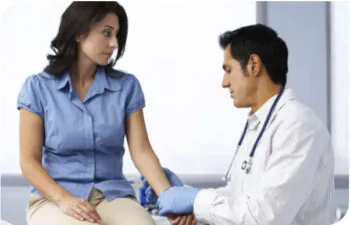 Doctor examining patient for carpal tunnel inflammation.