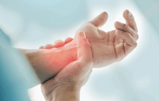 Decoding Inflammation, Swelling & Lymph Fluid 1 A person holding their hand in pain, showing signs of inflammation and swelling