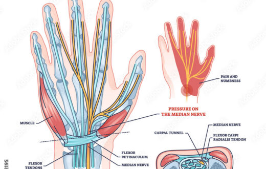 Hand wearing a soft wrist support for carpal tunnel relief