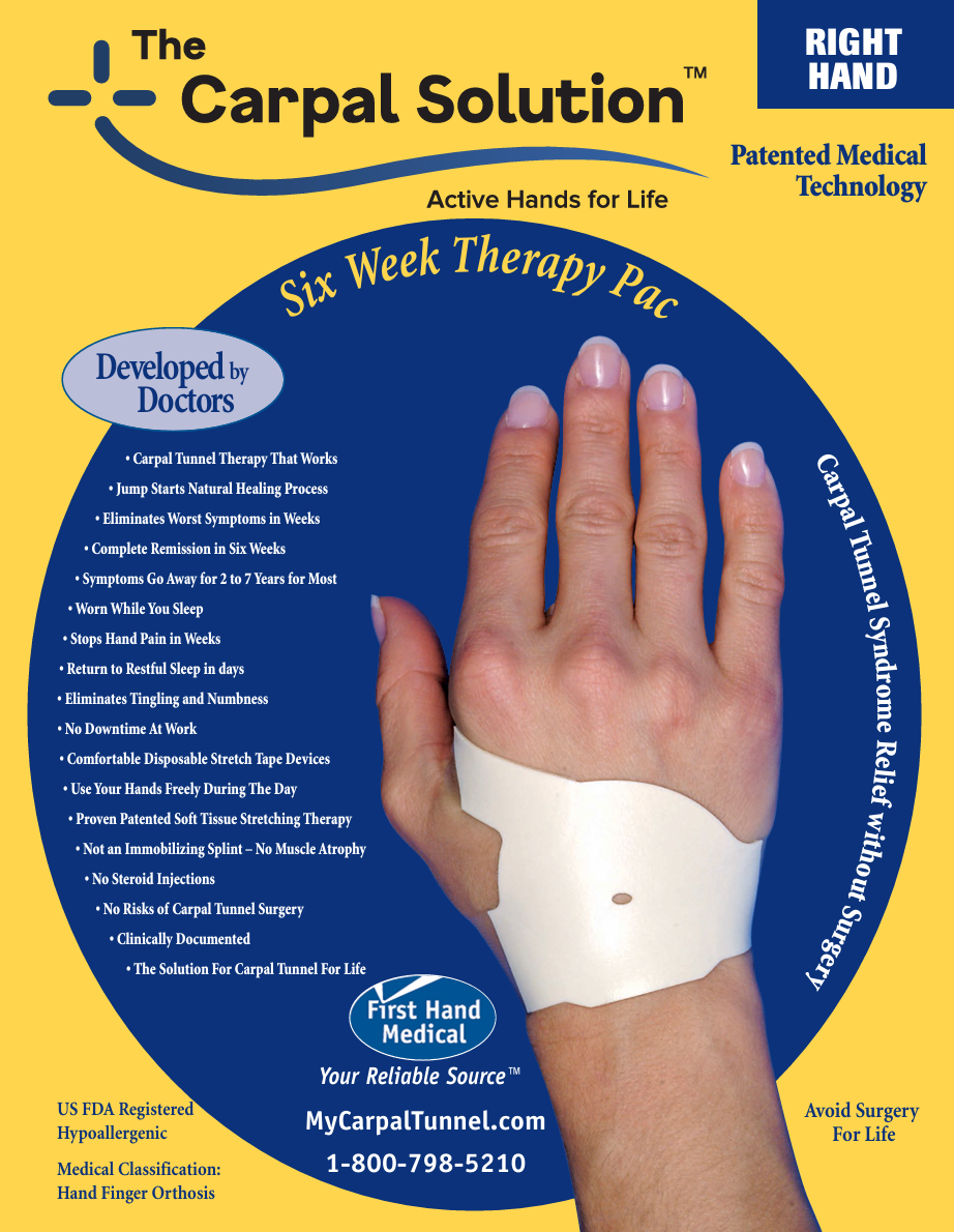 The Carpal Solution therapy pack shown with right hand support packaging