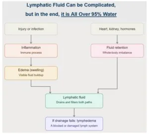 Decoding Inflammation, Swelling & Lymph Fluid 3 Chart showing the processes and cause and effects as they relate to inflammation, swelling, lymph fluid.